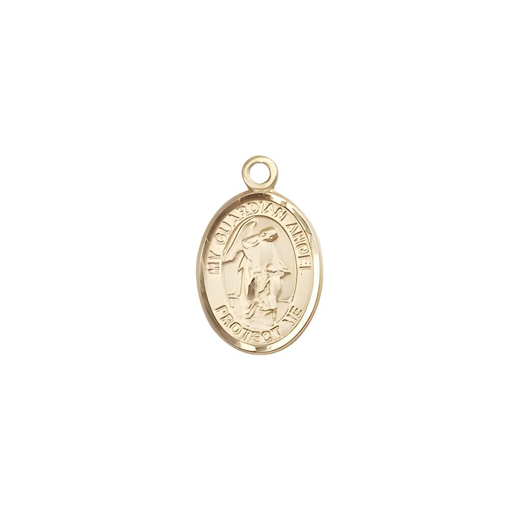 Bliss Guardian Angel with Child 14kt Gold Oval Small Children Medal, Measures 1/2-inch tall by 1/4-inch wide. Deluxe Gift Box.