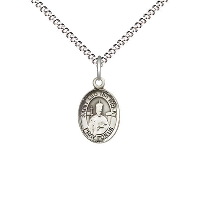 St. Leo the Great Engravable Small Children Pewter Medal with Rhodium-plated Chain, Measures 1/2-inch tall by 1/4-inch wide, Bliss Manufacturing