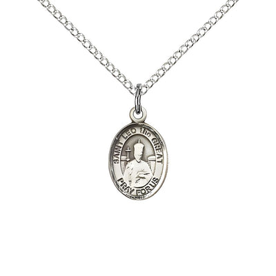 St. Leo the Great Engravable Small Children Sterling Silver Medal with Sterling Chain, Measures 1/2-inch tall by 1/4-inch wide, Bliss Manufacturing