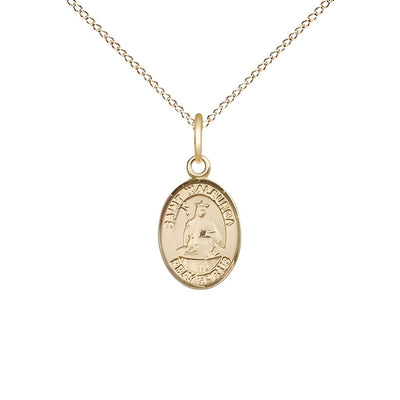 St. Walburga 14kt Gold Oval Small Children Medal with 14kt Gold Chain, Measures 1/2-inch tall by 1/4-inch wide, Bliss Manufacturing