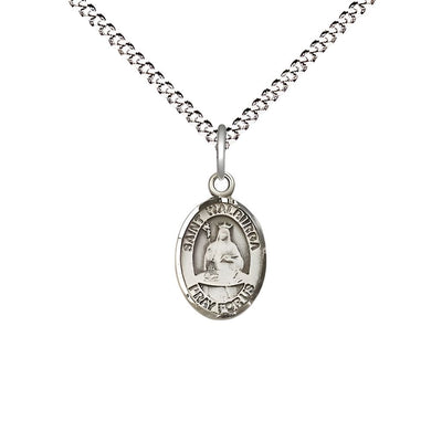 St. Walburga Engravable Small Pewter Medal with Rhodium-plated Chain, Measures 1/2-inch tall by 1/4-inch wide, Bliss Manufacturing