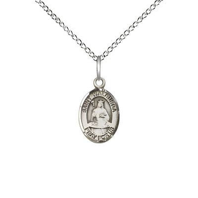 St. Walburga Engravable Small Children Sterling Silver Medal with Sterling Chain, Measures 1/2-inch tall by 1/4-inch wide, Bliss Manufacturing
