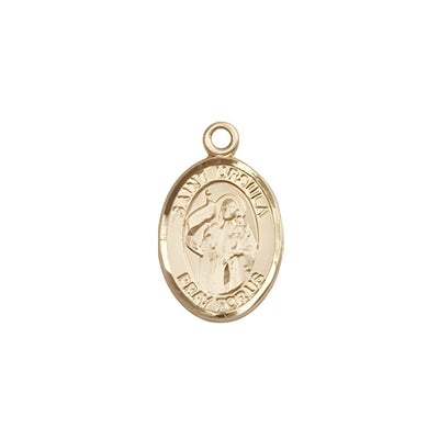 St. Ursula 14kt Gold Oval Small Children Medal, Measures 1/2-inch tall by 1/4-inch wide, Bliss Manufacturing
