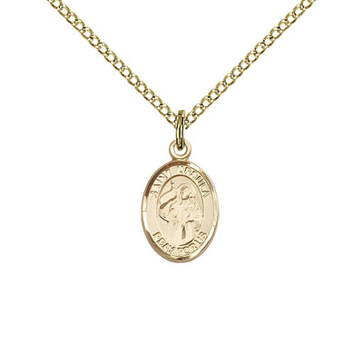 St. Ursula 14kt Gold Oval Small Children Medal with 14kt Gold Chain, Measures 1/2-inch tall by 1/4-inch wide, Bliss Manufacturing