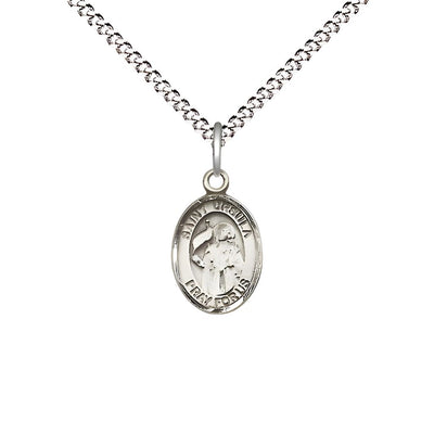 St. Ursula Engravable Small Children Pewter Medal with Rhodium-plated Chain, Measures 1/2-inch tall by 1/4-inch wide, Bliss Manufacturing