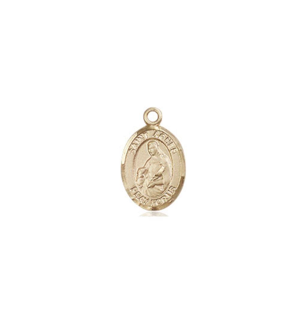 Small Engravable St Agnes of Rome 14kt Gold Medal Only,