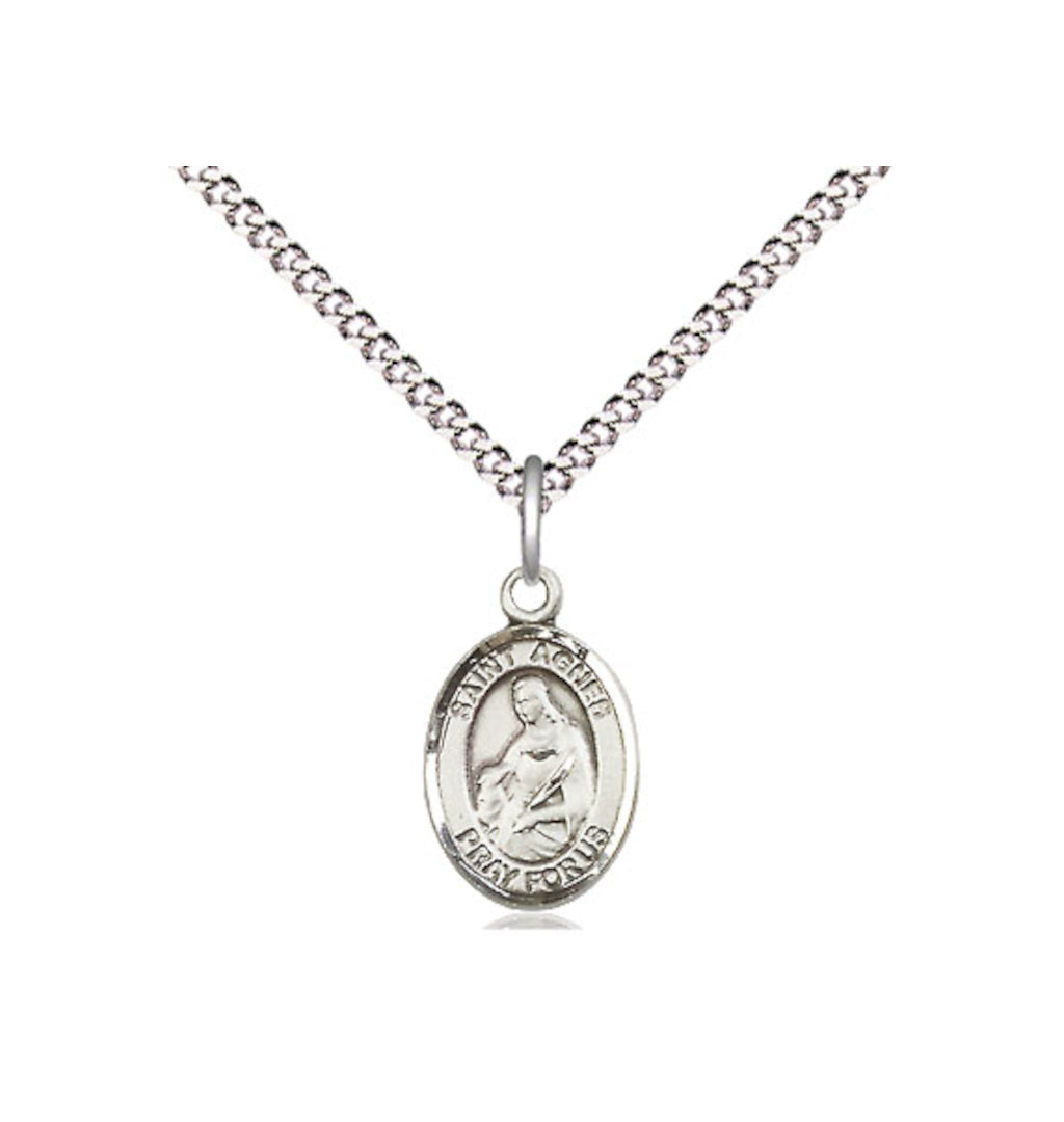 Bliss Small Engravable St Agnes of Rome Pewter Medal Necklace with Chain,