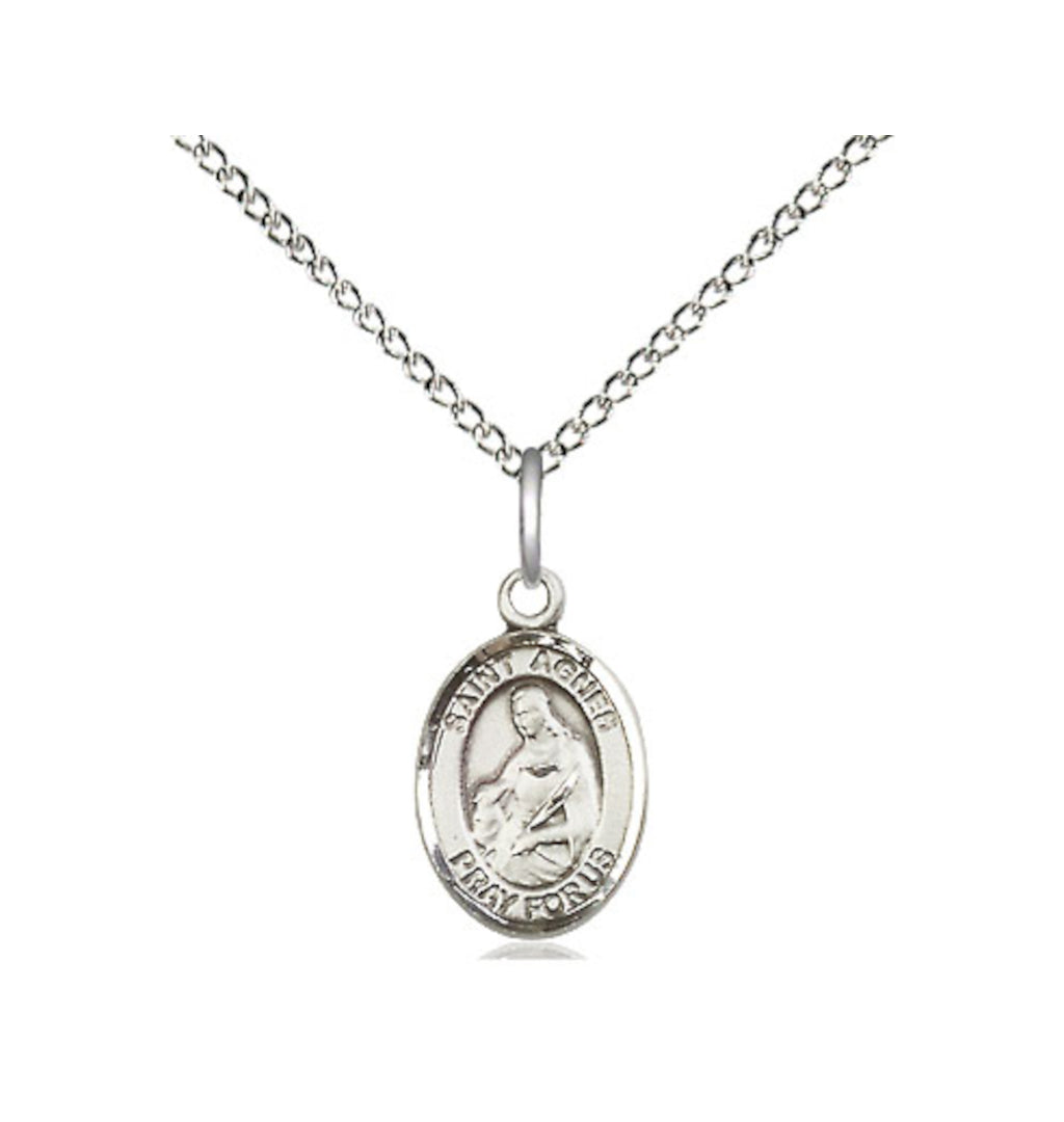 Bliss Small Engravable St Agnes of Rome Sterling Silver Medal with Sterling Silver Chain,