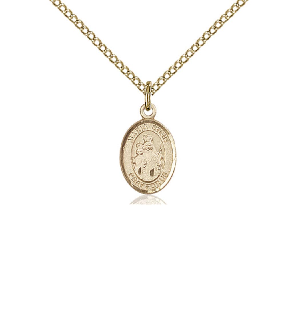 Bliss Small Engravable Maria Stein 14kt Gold Medal with 14kt Gold Chain,