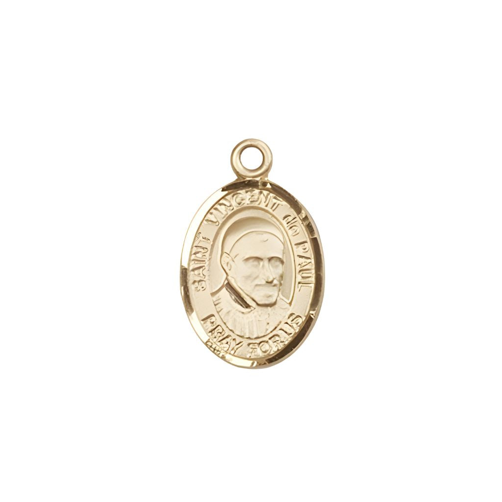Bliss St. Vincent de Paul 14kt Gold Oval Small Children Medal, Measures 1/2-inch tall by 1/4-inch wide.
