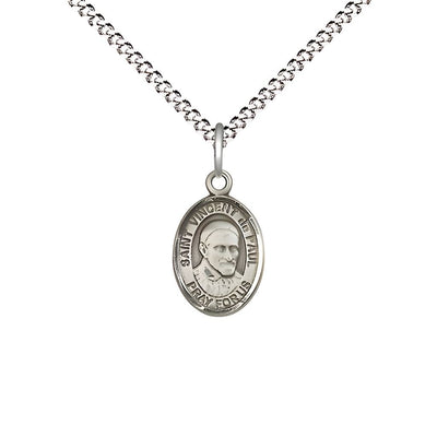 St. Vincent de Paul Engravable Small Children Pewter Medal with Rhodium-plated Chain, Measures 1/2-inch tall by 1/4-inch wide, Bliss Manufacturing