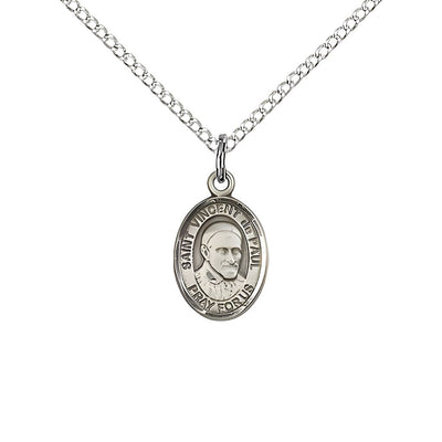 St. Vincent de Paul Engravable Small Children Sterling Silver Medal with Sterling Chain, Measures 1/2-inch tall by 1/4-inch wide, Bliss Manufacturing