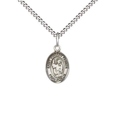 St. Vincent Ferrer Engravable Small Children Pewter Medal with Rhodium-plated Chain, Measures 1/2-inch tall by 1/4-inch wide, Bliss Manufacturing