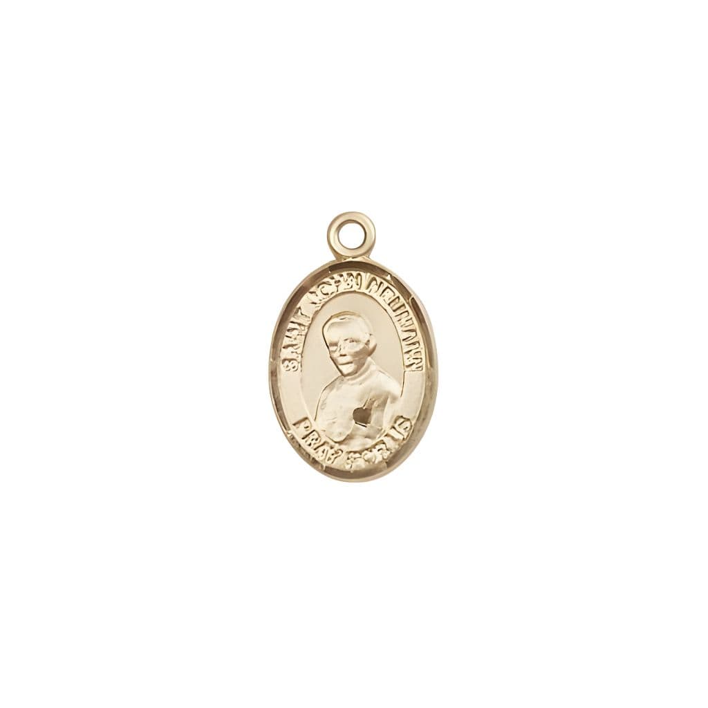 Bliss St. John Neumann 14kt Gold Oval Small Children Medal, Measures 1/2-inch tall by 1/4-inch wide.