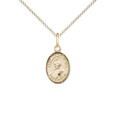 St. John Neumann 14kt Gold Oval Small Children Medal with 14kt Gold Chain, Measures 1/2-inch tall by 1/4-inch wide, Bliss Manufacturing