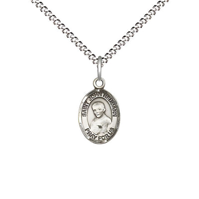 St. John Neumann Engravable Small Children Pewter Medal with Rhodium-plated Chain, Measures 1/2-inch tall by 1/4-inch wide, Bliss Manufacturing