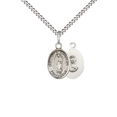 Our Lady of Guadalupe Engravable Small Children Pewter Medal with Rhodium-plated Chain, Measures 1/2-inch tall by 1/4-inch wide, Bliss Manufacturing