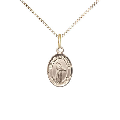 St. Petronille 14kt Gold Oval Small Children Medal with 14kt Gold Chain, Measures 1/2-inch tall by 1/4-inch wide, Bliss Manufacturing