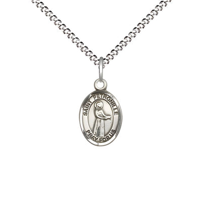 St. Petronille Engravable Small Children Pewter Medal with Rhodium-plated Chain, Measures 1/2-inch tall by 1/4-inch wide, Bliss Manufacturing