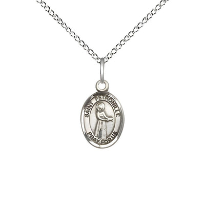 St. Petronille Engravable Small Children Sterling Silver Medal with Sterling Chain, Measures 1/2-inch tall by 1/4-inch wide, Bliss Manufacturing