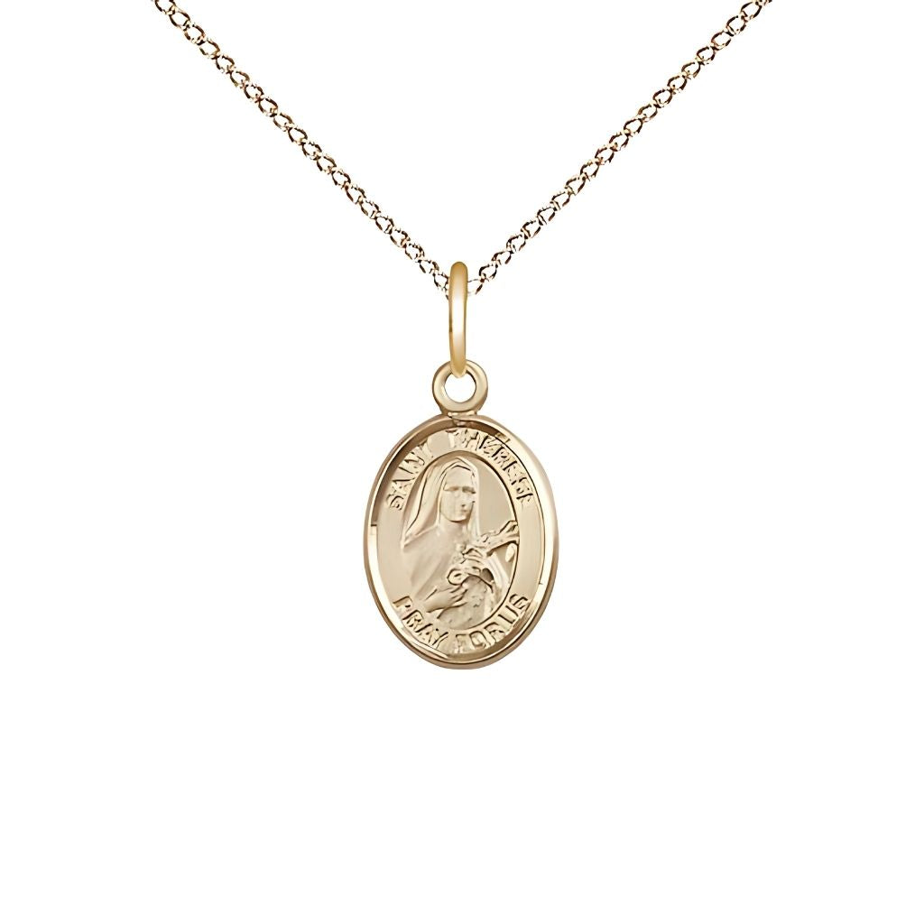 St. Therese of Lisieux 14kt gold-filled Oval Children’s Medal with gold-filled chain from Bliss