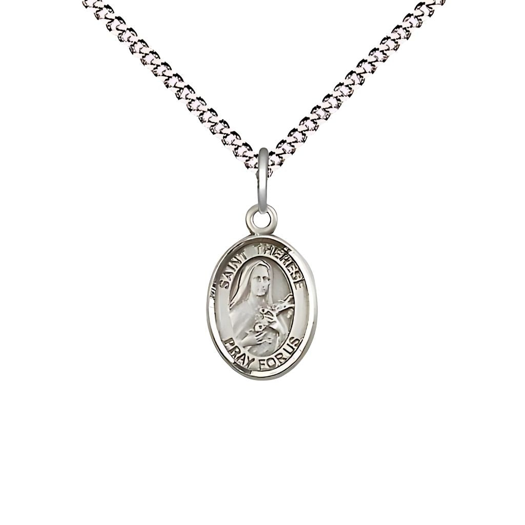 Bliss St. Therese of Lisieux Pewter Oval Children Medal with plated chain