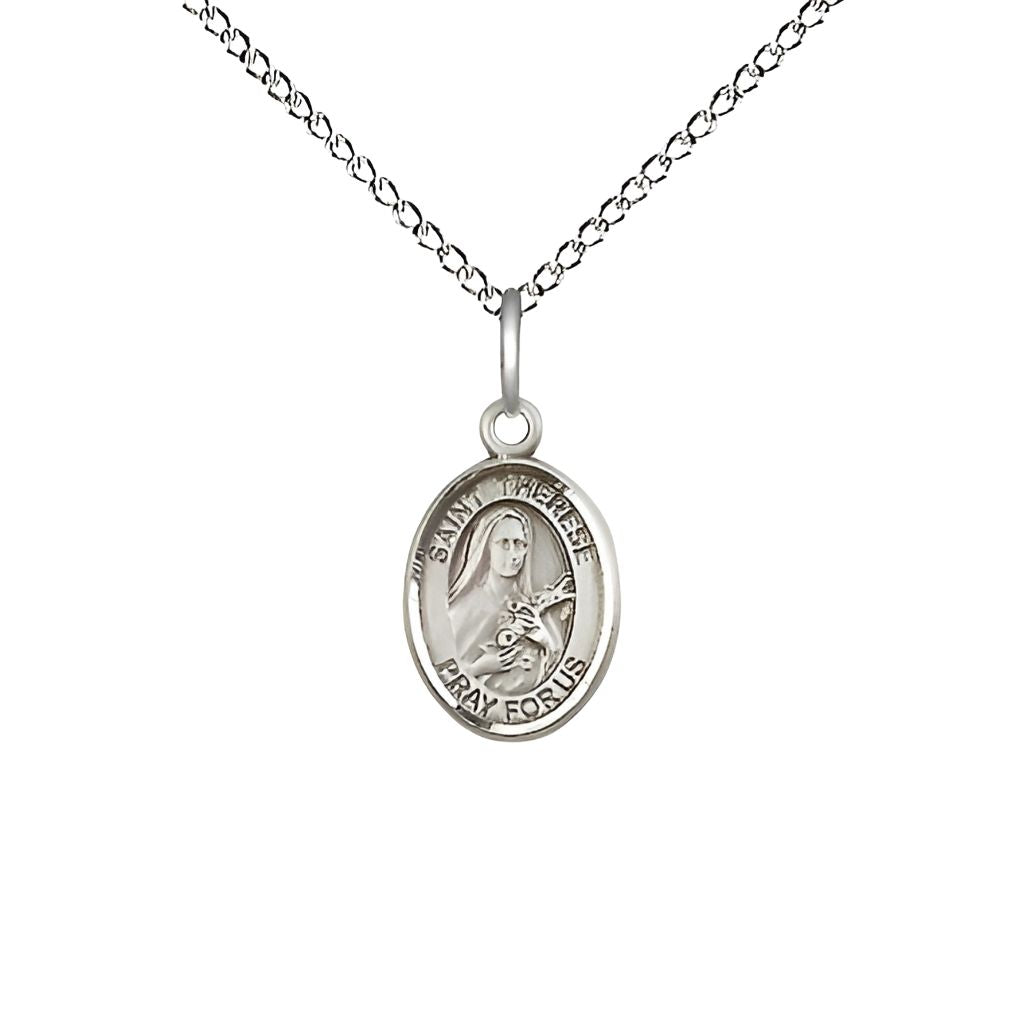 St. Therese of Lisieux Sterling Silver Oval Children’s Medal with sterling chain from Bliss