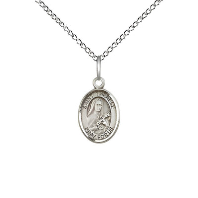 St. Therese of Lisieux Sterling Silver Oval Children’s Medal with sterling chain from, Bliss Manufacturing