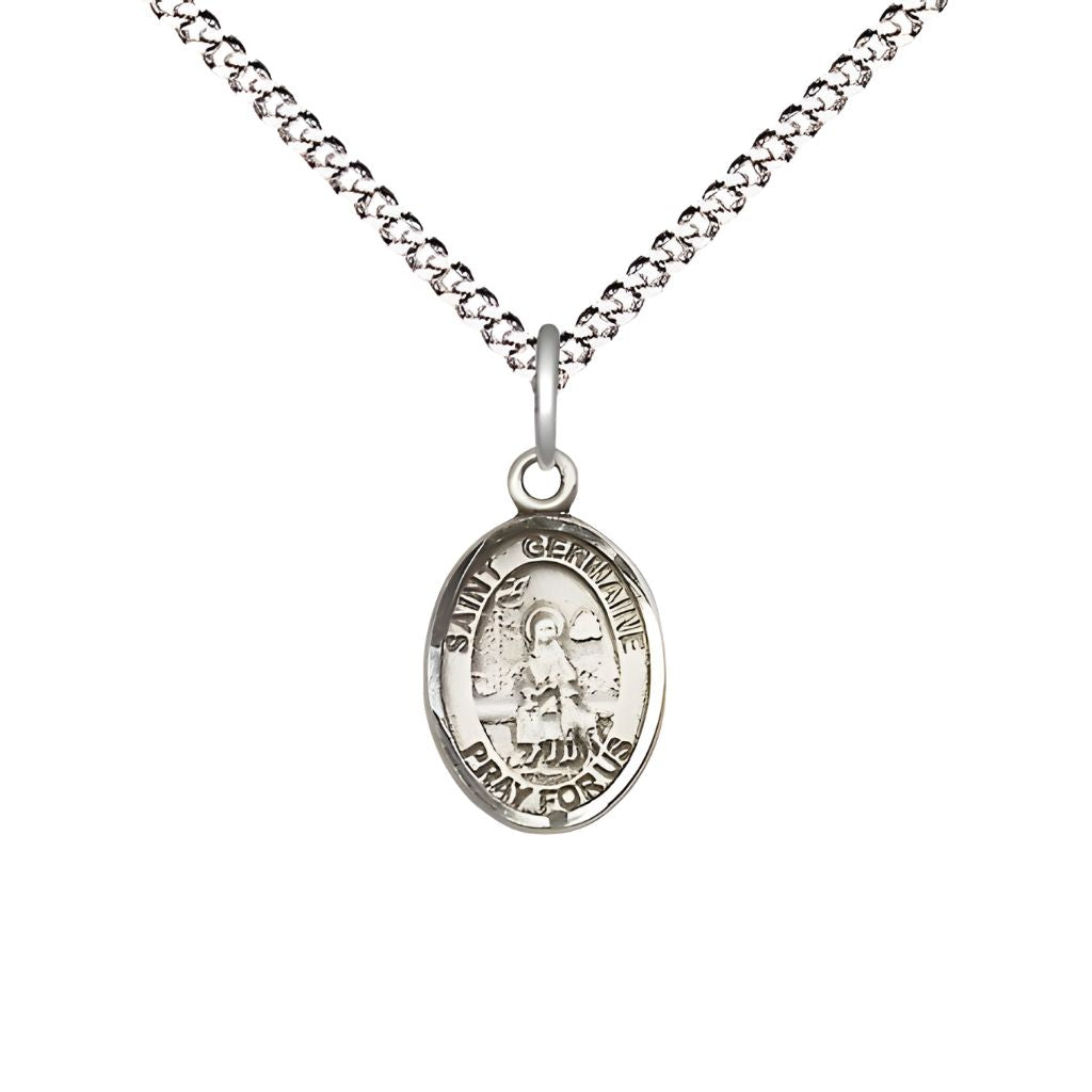St. Germaine Cousin Small Children Pewter Medal with Rhodium-plated Chain, Deluxe Gift Box.