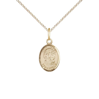 Holy Family Engravable Small 14kt Gold-filled Medal with Gold-filled Chain, Measures 1/2" tall x 1/4" wide, Bliss Manufacturing