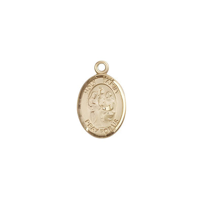 Holy Family Engravable Small 14kt Gold Medal, Measures 1/2" tall x 1/4" wide, Bliss Manufacturing