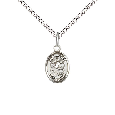Holy Family Engravable Small Pewter Medal with Rhodium-plated Chain, Measures 1/2" tall x 1/4" wide, Bliss Manufacturing
