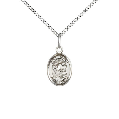 Holy Family Engravable Small Sterling Silver Medal with Sterling Chain, Measures 1/2" tall x 1/4" wide, Bliss Manufacturing