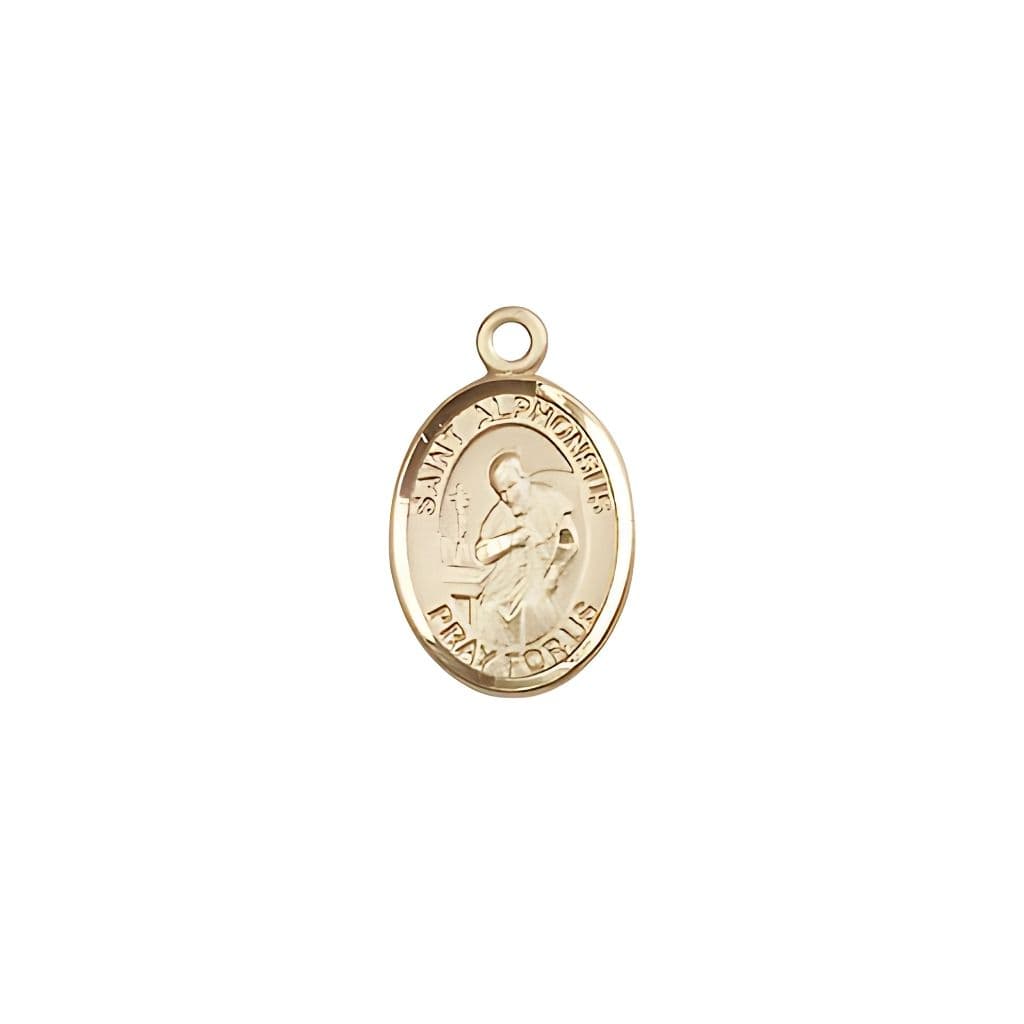 Bliss St. Alphonsus Maria de Liguori 14kt Gold Oval Children Medal, Measures 1/2-inch tall by 1/4-inch wide