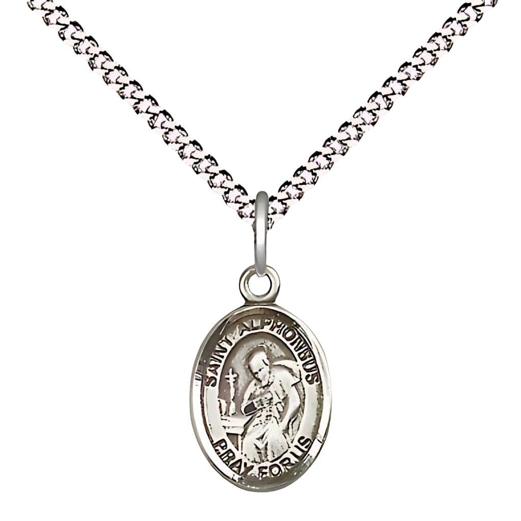 Bliss St. Alphonsus Maria de Liguori Pewter Oval Children Medal with Plated Chain, Measures 1/2-inch tall by 1/4-inch wide