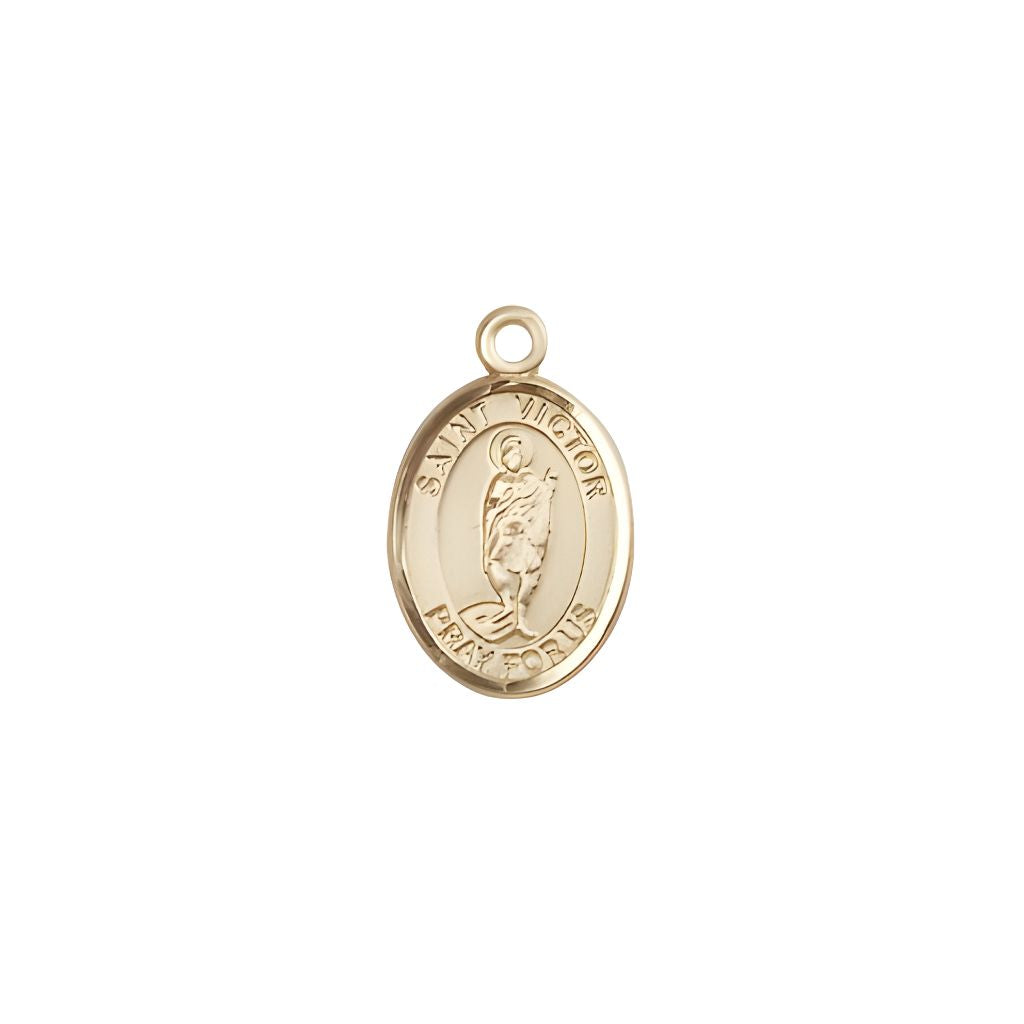 Bliss St. Victor of Marseilles 14kt Gold Oval Small Children Medal, Measures 1/2-inch tall by 1/4-inch wide.