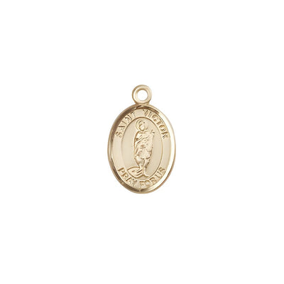 St. Victor of Marseilles 14kt Gold Oval Small Children Medal, Measures 1/2-inch tall by 1/4-inch wide, Bliss Manufacturing