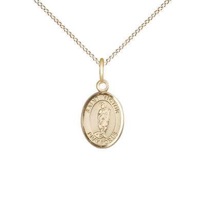 St. Victor of Marseilles 14kt Gold Oval Small Children Medal with 14kt Gold Chain, Measures 1/2-inch tall by 1/4-inch wide, Bliss Manufacturing