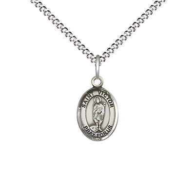 St. Victor of Marseilles Engravable Small Children Pewter Medal with Rhodium-plated Chain, Measures 1/2-inch tall by 1/4-inch wide, Bliss Manufacturing