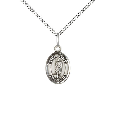 St. Victor of Marseilles Engravable Small Children Sterling Silver Medal with Sterling Chain, Measures 1/2-inch tall by 1/4-inch wide, Bliss Manufacturing