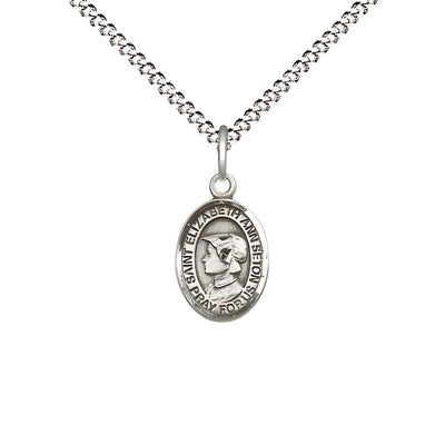 St. Elizabeth Ann Seton Engravable Small Children Pewter Medal with Rhodium-plated Chain, Measures 1/2-inch tall by 1/4-inch wide, Bliss Manufacturing