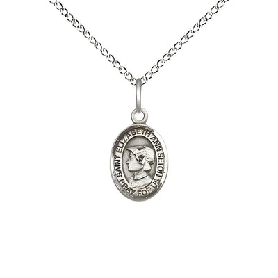 St. Elizabeth Ann Seton Engravable Small Children Sterling Silver Medal with Sterling Chain, Measures 1/2-inch tall by 1/4-inch wide, Bliss Manufacturing