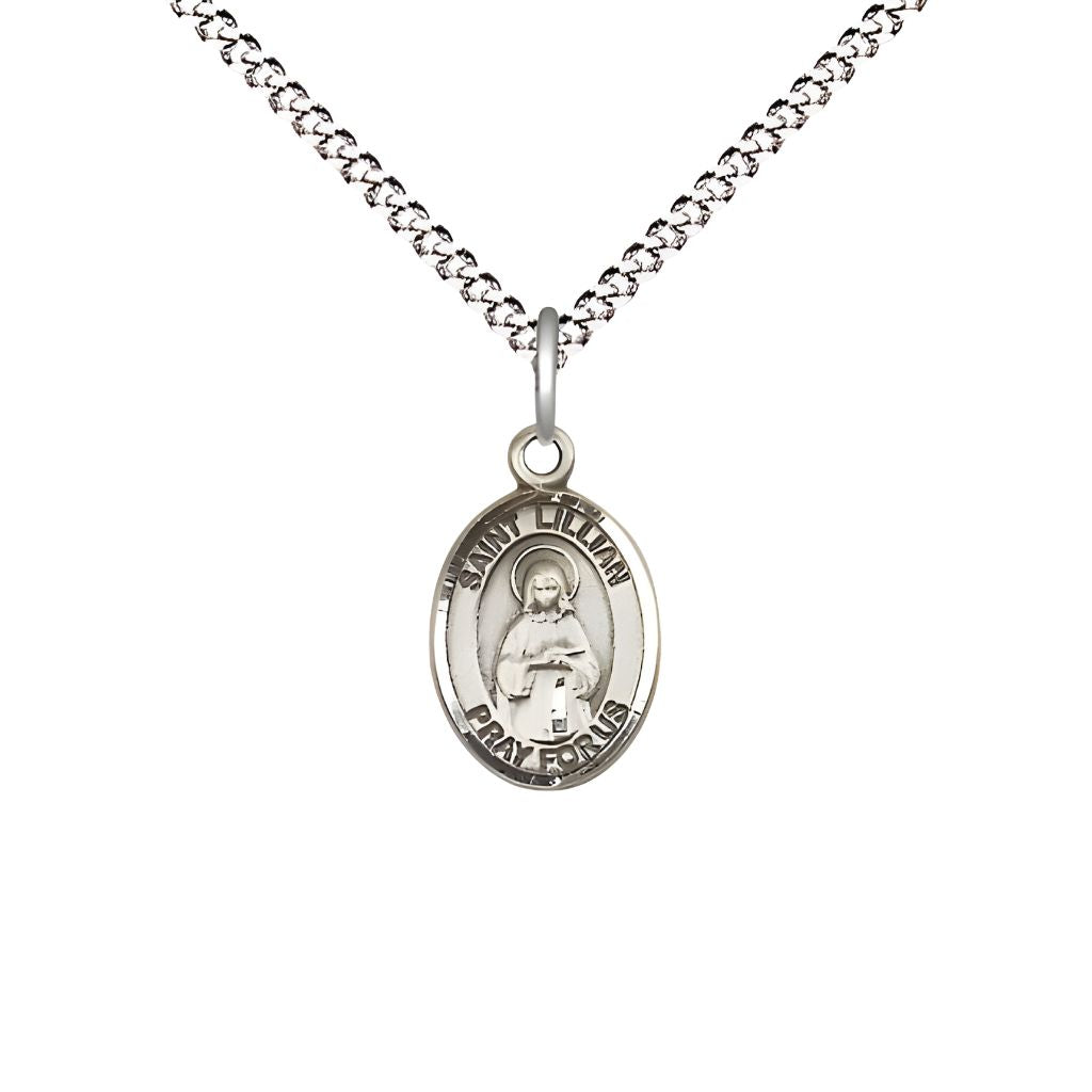 Bliss St. Lillian Engravable Small Children Sterling Silver Medal with Sterling Chain, Measures 1/2-inch tall by 1/4-inch wide.