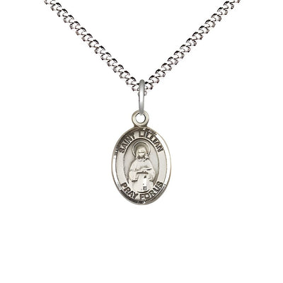 St. Lillian Engravable Small Children Sterling Silver Medal with Sterling Chain, Measures 1/2-inch tall by 1/4-inch wide, Bliss Manufacturing