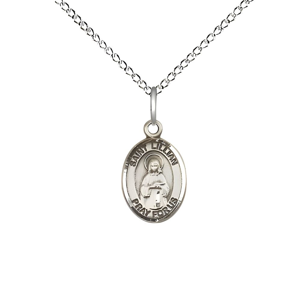 Bliss St. Lillian Engravable Small Children Sterling Silver Medal with Sterling Chain, Measures 1/2-inch tall by 1/4-inch wide.