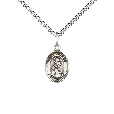 St. Matilda Engravable Small Children Pewter Medal with Rhodium-plated Chain, Measures 1/2-inch tall by 1/4-inch wide, Bliss Manufacturing