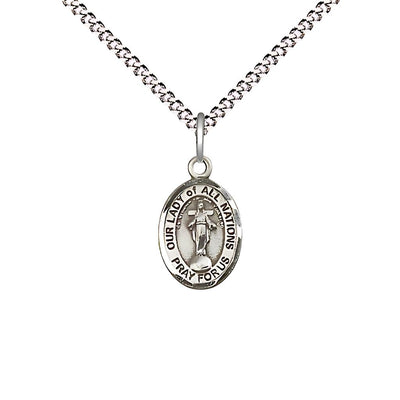 Our Lady of All Nations Engravable Pewter 1/2" Medal with Plated Chain, Children Size, Bliss Manufacturing