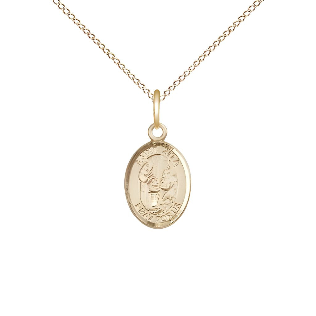 Bliss St. Zita 14kt Gold Medal with 14kt Gold Chain, Child's Size 1/2" tall x 1/4" wide