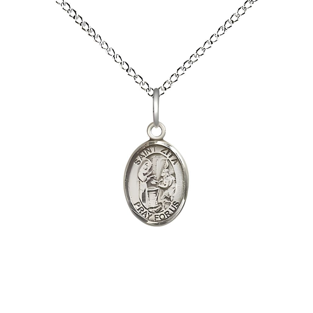 Bliss St. Zita Sterling Silver Oval Children Medal with Sterling Silver Chain, Medal Measures 1/2-inch tall by 1/4-inch wide.