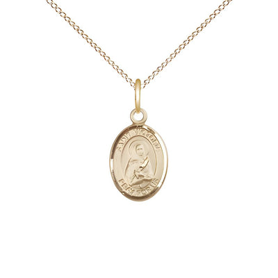 St. Victoria 14kt Gold-filled Oval Small Children Medal with Gold-filled Chain, Measures 1/2-inch tall by 1/4-inch wide, Bliss Manufacturing